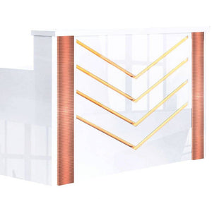 Chevron Reception Desk - Black or White - Rose Gold Accents Gloss White Gold Accent SalonSpaStore.com