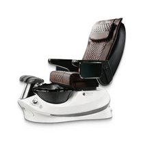 Empress G5 Pedicure Spa Chair with Chocolate Leather Upholstery White Base and Dark Blue Bowl