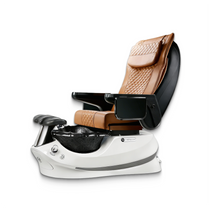 Empress G5 Pedicure Spa Chair with Mocha Leather Upholstery White Base and Dark Blue Bowl