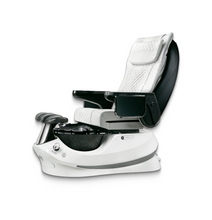 Empress G5 Pedicure Spa Chair with White Leather Upholstery White Base and Dark Blue Bowl