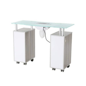 Glasglow Manicure Nail Table with Dust Fan Light Wood White SalonSpaStore.com