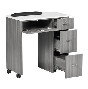 Space Saver Manicure Table - Gray or Black with White Quartz Top SalonSpaStore.com